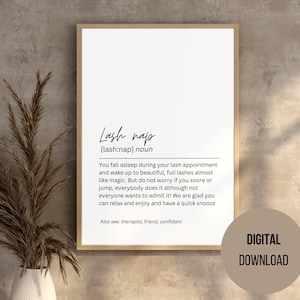 Arte de pared de siesta de pestañas, regalo tecnológico de pestañas, decoración de salón, impresión de descarga digital, decoración de salón de belleza, artista de pestañas, extensiones de pestañas, arte de pared