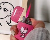 Hello Kitty Pink Flame Lighter Refillable Butane Torch Gift Lighter Gas Unusual Pretty Smoker