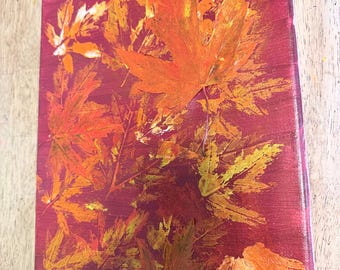 Hand-Painted Autumn Maple Leaves Acrylic Canvas Art (Crimson & Gold)