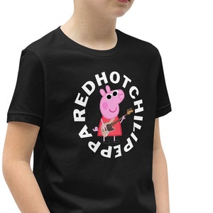 RED HOT Chili PEPPA - Juventud / Manga corta / Red Hot Chili Peppers / Peppa Pig / Cartoon / Rock / Flea / Bass / Bass Player / Camiseta