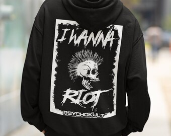 I WANNA RIOT - Cool / Rock / Metal / Gitarre / Punk / Gitarrist / Loose Fit / Auf der Bühne / Show / Konzert / Party / Hoodie / Kapuze / Rocker