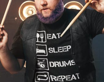 Eat Sleep Drums Repeat T-Shirt (US)  Funny Musician Gift