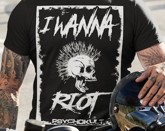 I WANNA RIOT - Cool / Rock / Metal / Guitar / Punk / Guitar Player / Loose Fit / On Stage / Show / Concert / Party /T-shirt / Tee / Rocker