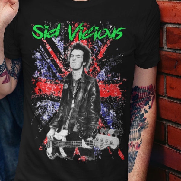 SID VICIOUS - Cool / Rock / Punk / Punk Rock / Sex Pistols / Londres / Punkrock / Guitarra / Reino Unido / Sin futuro /Camiseta / Union Jack / 1977 / Camiseta