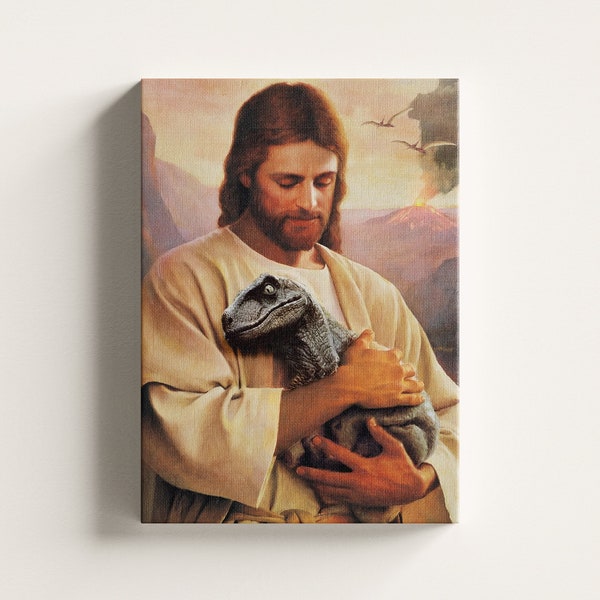 Jesus Love And Protect The Raptor Baby Treasure Poster or Canvas, Dinosaur Lovers Gift, Christian Gift, Baby Dinosaurs Wall Art