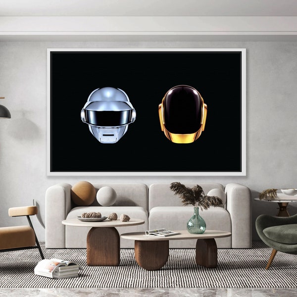 Lienzo de Daft Punk, arte de lienzo enorme, arte de pared de casco de Daft Punk, decoración minimalista para el hogar, decoración de pared musical, arte de pared de música, listo para colgar