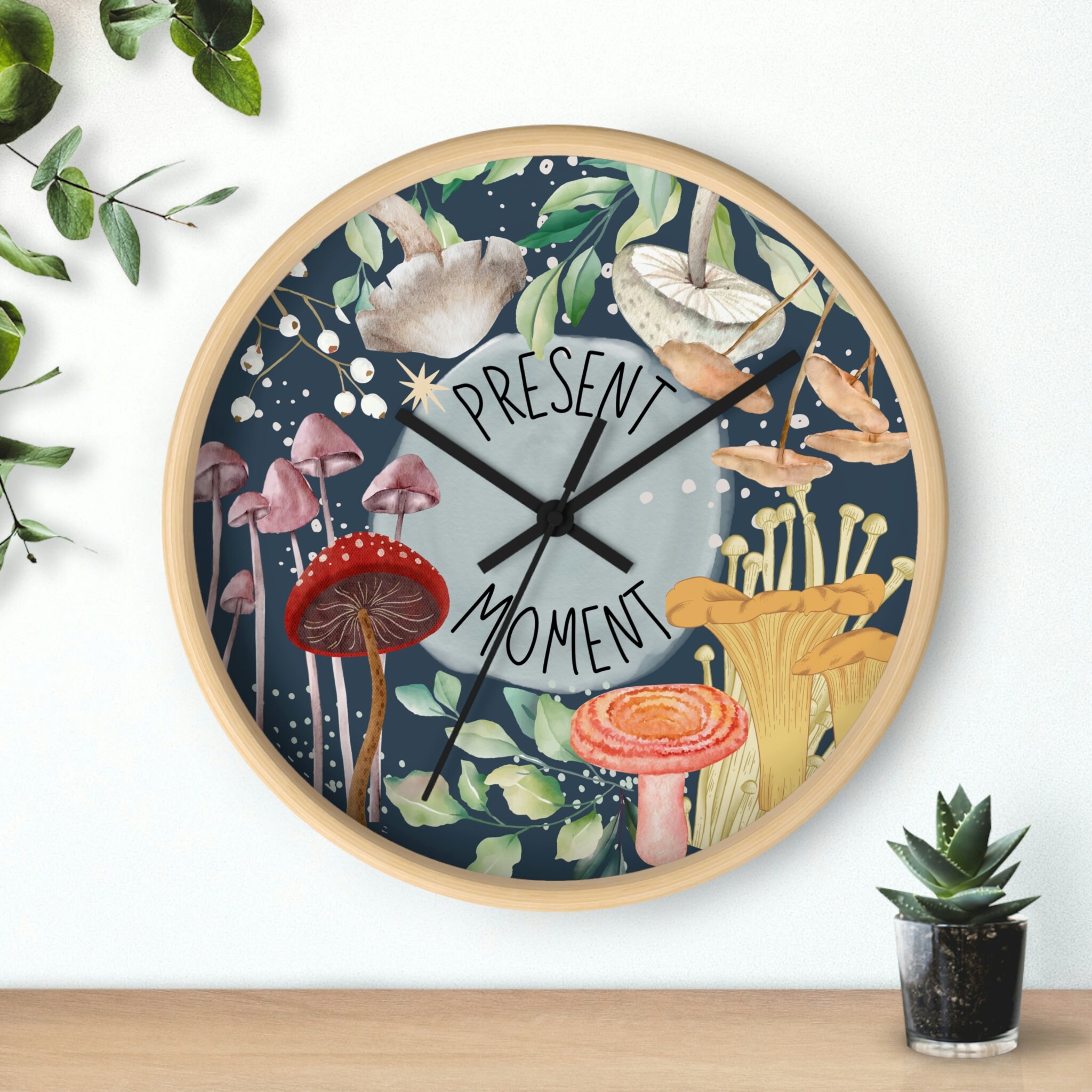 Present Moment Wall Clock Mushroom Wall Clock Mindfulness Etsy