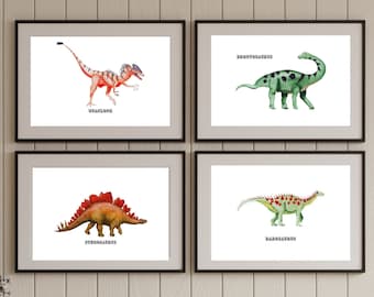 Láminas de dinosaurios para la habitación de tu hijo, sala de juegos o guardería. Decoración para dormitorio infantil, arte mural de dinosaurios, habitación temática de aventuras jurásicas.