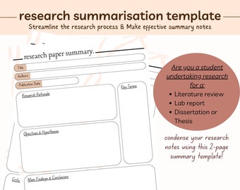 Research Article Summary Template | Student Project Planner (PDF Download)