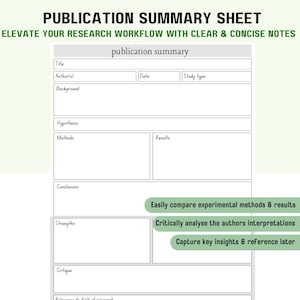 Academic Research Article Publication Summary Sheet for Students | PDF Download | Print or Digital | Project Planner | Research Notes