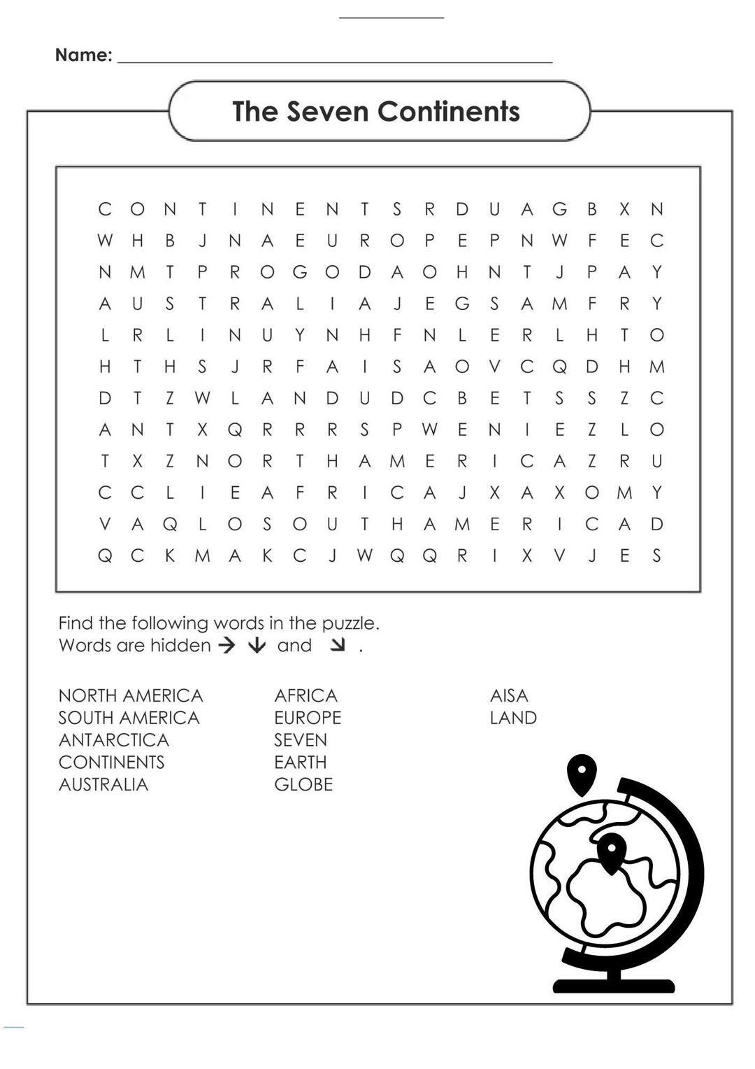Seven Continents Word Search Puzzle Digital Download - Etsy