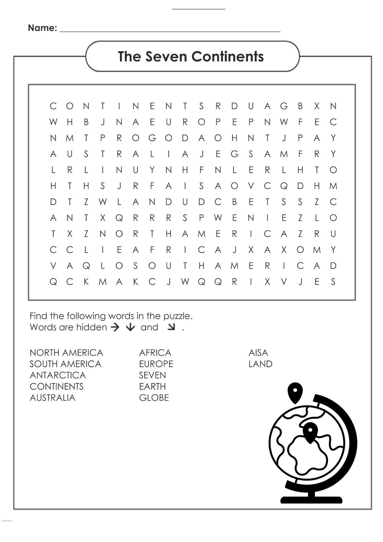 Seven Continents Word Search Puzzle Digital Download - Etsy