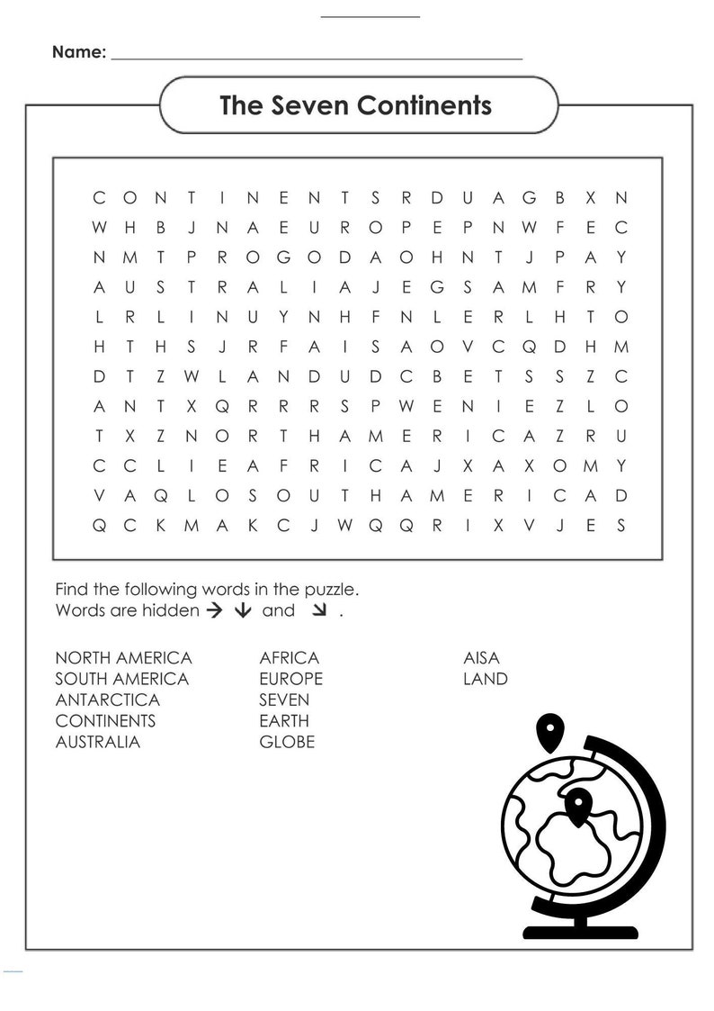 Seven Continents Word Search Puzzle Digital Download - Etsy