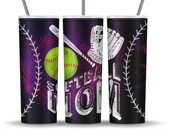 Softball Sublimation Design, 20oz Skinny Tumbler Design, Tumbler Wrap, PNG Instant Download
