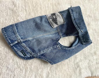 Denim Dog Jacket with winged Skull patch and Spiked Studs 49-55cm / 19-21.5inch chest