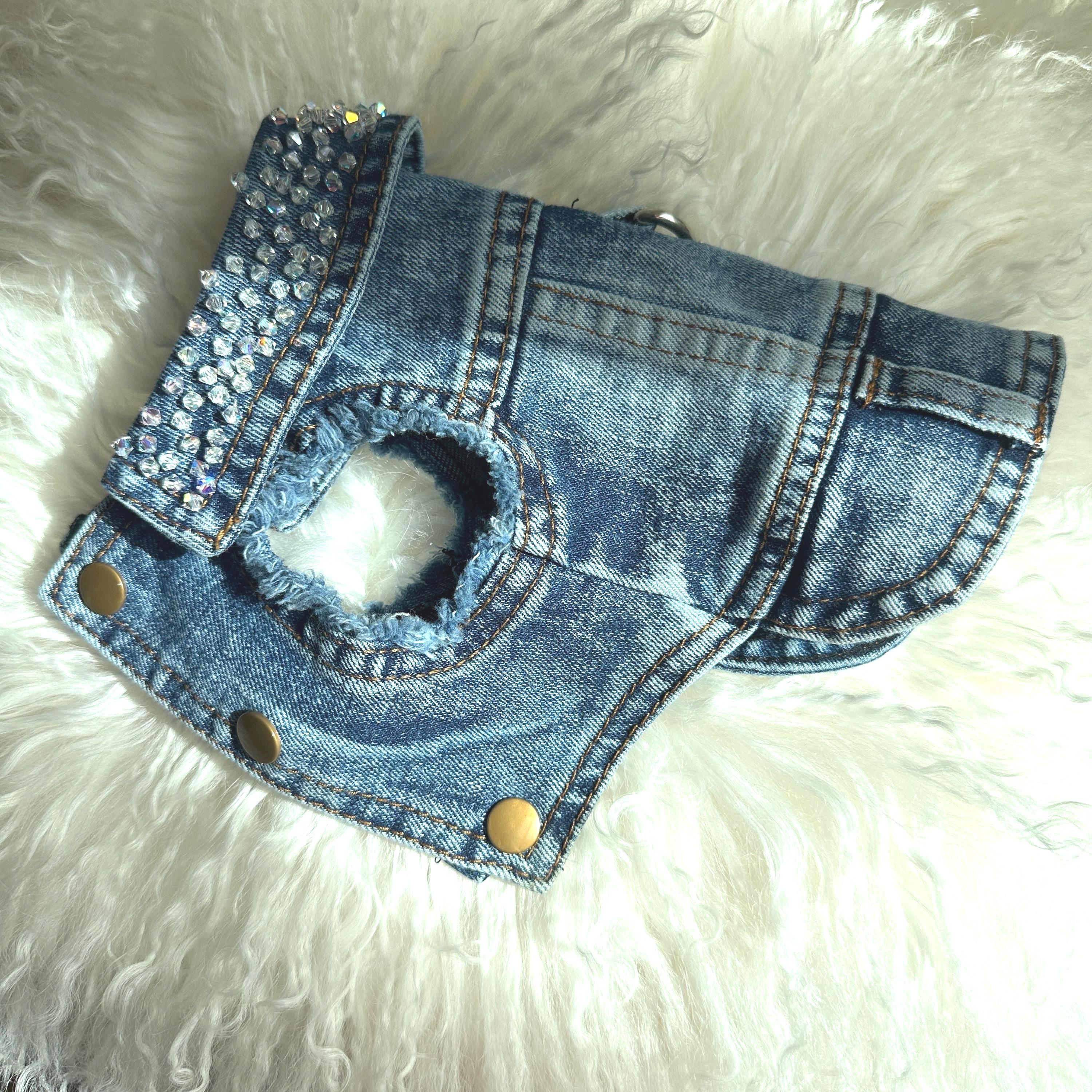 Original Swarovski beaded Denim Dog Jacket - 99 crystals hand sewn