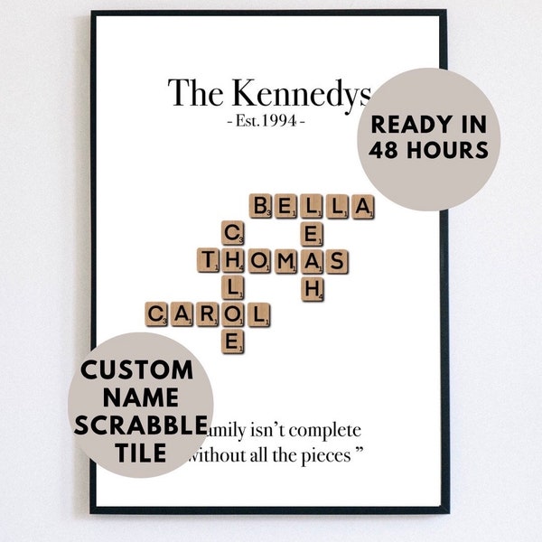 Personalised wall art custom family name gifts family name customised wall print custom art name art scrabble tiles wall art print custom