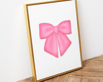 Pink bow wall art for nursery wall print for girl bedroom pink aesthetic coquette poster coquette bow art bow pink ribbon instant download