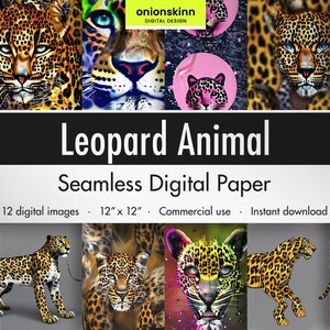 Léopard Animal PAPIER NUMÉRIQUE SANS COUTURE Répétant le motif animal Wildlife Safari Pink Neon Background Scrapbooking DiY Craft Commercial File