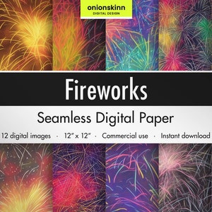 Fuegos artificiales PAPEL DIGITAL SIN COSTURA Efecto de luz Nochevieja 4 de julio Petardos Celebración Papel pintado Scrapbooking DiY Craft Comercial