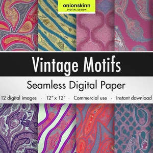 Vintage Motive DIGITAL SEAMLESS PAPER Multicolor Paisley Korb Weave Damast Retro Floral Wallpaper Scrapbooking DiY Handwerk Kommerzielle Datei