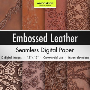 Embossed Leather DIGITAL SEAMLESS PAPER Neutral Brown Terracotta Floral Leather Texture Western Scrapbooking DiY Craft Commercial File
