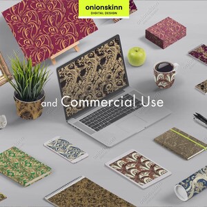 Vintage Patterned DIGITAL SEAMLESS PAPER Green Brown Floral Patterns ...