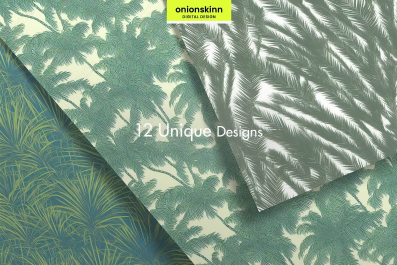 Retro Palms DIGITAL SEAMLESS PAPER Palm Trees Plants Leaves Greenery ...