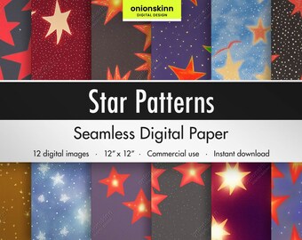 Star Patterns DIGITAL SEAMLESS PAPER Christmas New Year Holiday Celestial Twinkle Starburst Wallpaper Scrapbooking DiY Craft Commercial