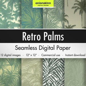 Retro Palmen DIGITAL SEAMLESS PAPER Palmen Pflanzen Blätter Grün botanische exotische Tapete Scrapbooking DiY Handwerk Kommerzielle Datei
