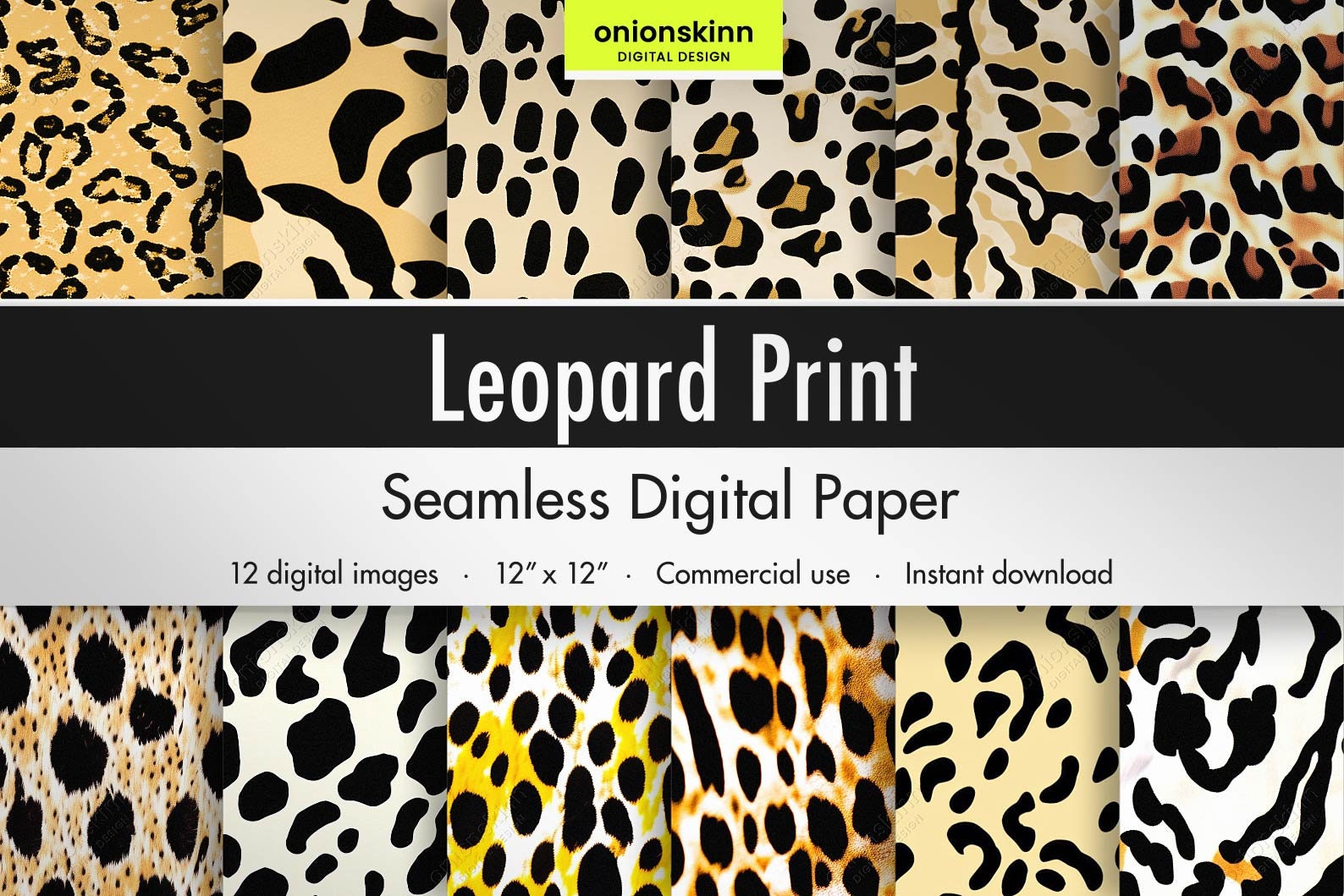 Wild Animal Print Digital Paper Exotic Rainbow Leopard 