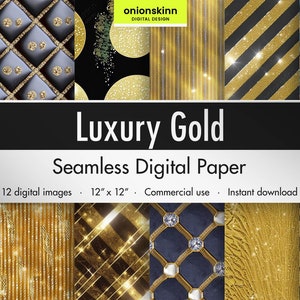 Luxury Gold DIGITAL SEAMLESS PAPER Glitter Sequins Bokeh Metallic Texture Festive New Year Party Scrapbooking DiY Craft Commercial File