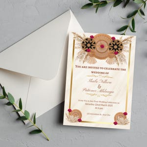 Traditionelle Hochzeit, Hochzeitseinladungsvorlage, afrikanische traditionelle Hochzeitseinladung, Boho-Hochzeitseinladung