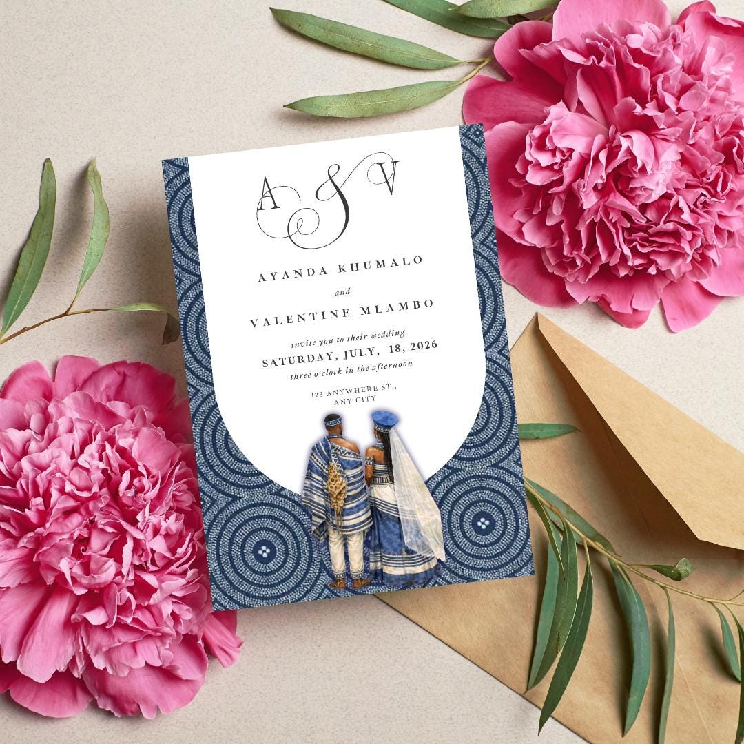 African Wedding Invitation: Traditional Canva Template, Watercolour ...