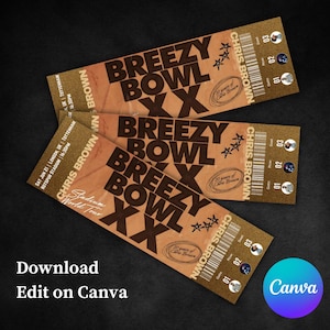 Bearbeitbare Chris Brown Tickets, digitaler Download personalisierte Ticketvorlage, Chris Brown Breezy Bowl XX Konzertkarte, Canva Vorlage,