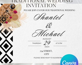 Traditional wedding | wedding invitation |African traditional wedding invitation | Canva template | Xhosa wedding | Zulu Wedding