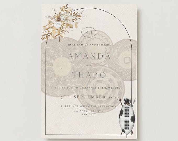 Bohemian African Wedding Invitation Template (digital Download, 5x7 ...