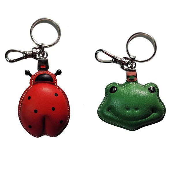 Leather ladybug and frog keychain