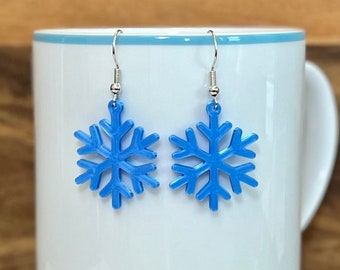 Snowflake Dangle Earrings - 3D Printed - Hypoallergenic | Christmas Earrings