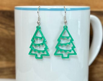 Christmas Tree Dangle Earrings - 3D Printed - Hypoallergenic | Christmas Earrings