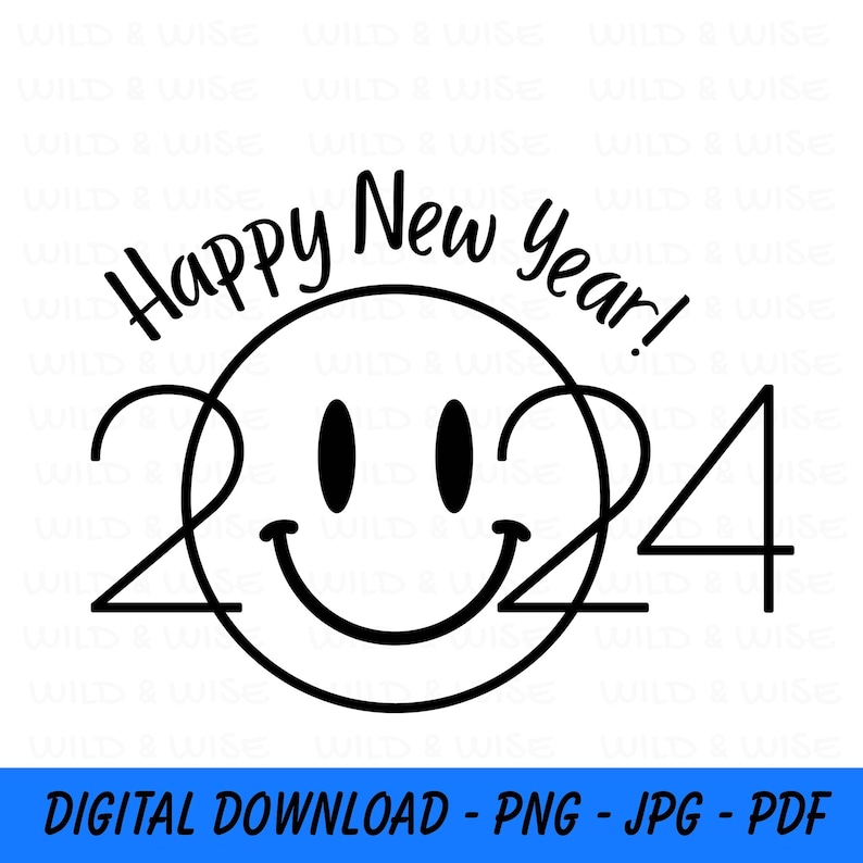 Happy New Year Smiley 2024 PNG, New Years Eve Party Tshirt Design