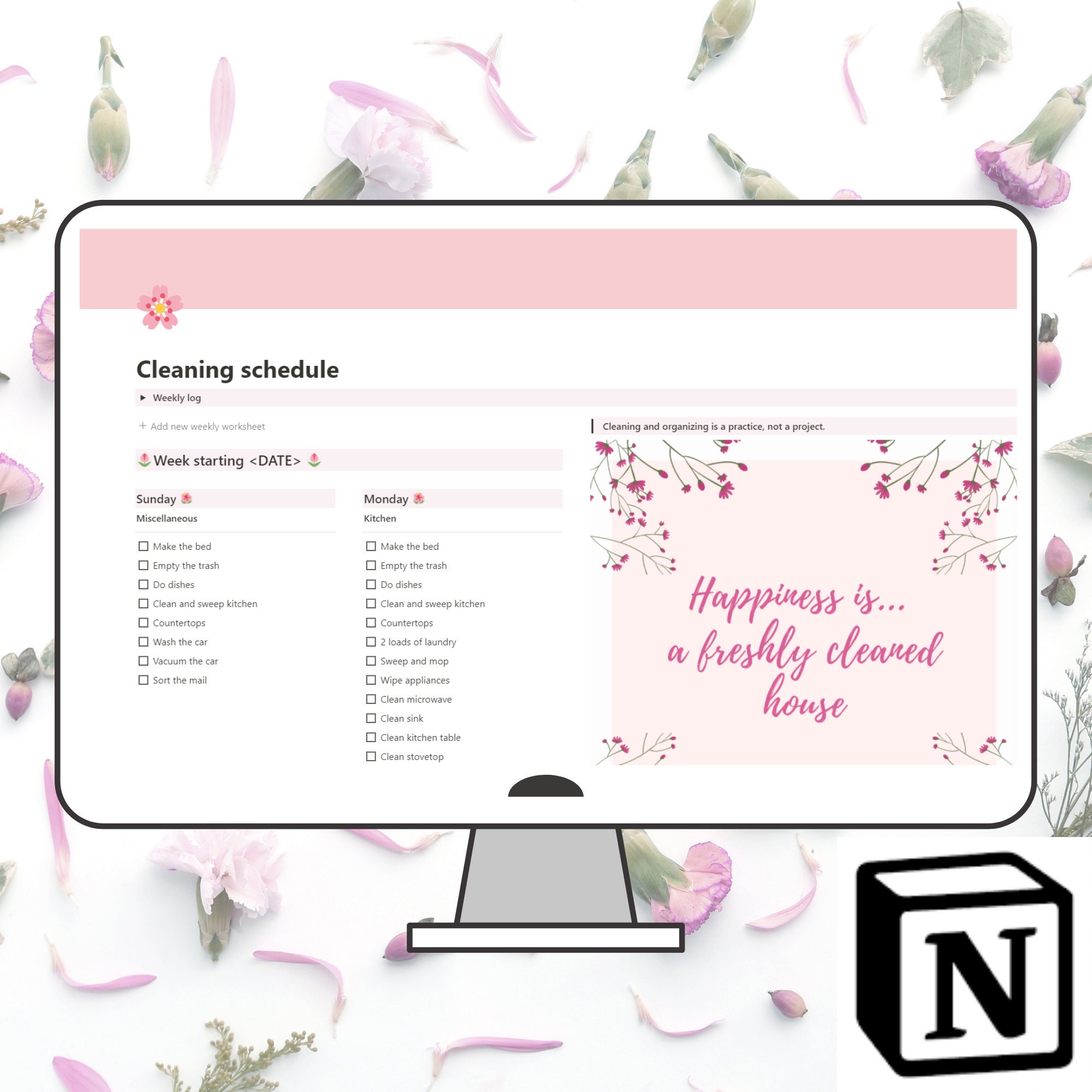 Cleaning Checklist Notion Template Notion Page Weekly Cleaning