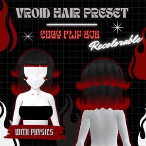 Edgy Flip Bob | Recolorable VRoid Hair Preset w/ Physics | 3 Base Colors | Y2K | 60s | Alt | Vtuber
