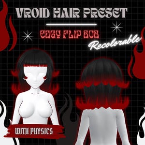 Edgy Flip Bob | Recolorable VRoid Hair Preset w/ Physics | 3 Base Colors | Y2K | 60s | Alt | Vtuber