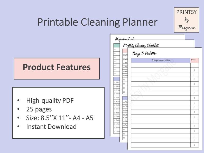Printable House Cleaning Planner Deep Cleaning Checklists Decluttering ...