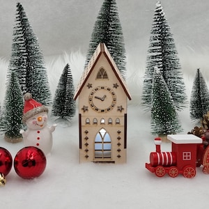 Weihnachtsholzhaus, Leuchttürme, Weihnachtsminihaus, LED-Kerzenhalter, Weihnachtsszenendekoration, Weihnachtsnachtlichtermittelpunkt