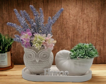 Ceramic vase, tray set, Ceramic home decoration, mini vase, ceramic vase, ceramic tray, wedding decoration, bathroom decor, owl, shell