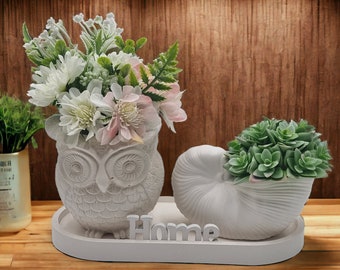 Ceramic vase, tray set, Ceramic home decoration, mini vase, ceramic vase, ceramic tray, wedding decoration, bathroom decor, owl, shell