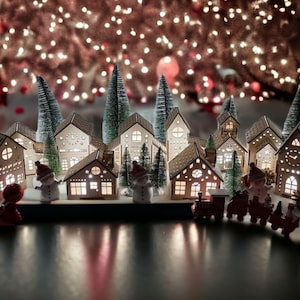 Physical product!!! Set of 10 Christmas village houses, Christmas village mini house set with LED candle holder, Christmas night lights
