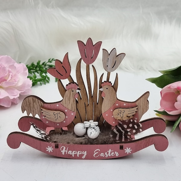 6,3" Wooden Easter centerpiece Tiered tray Decor, Easter table decor, Spring centerpiece table decoration, Easter chicken housewarming gift